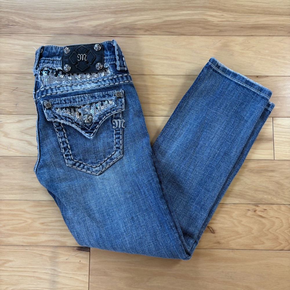 Miss Me Cropped Jeans Womens Sz 25 Low Rise Embellished Denim Capris
